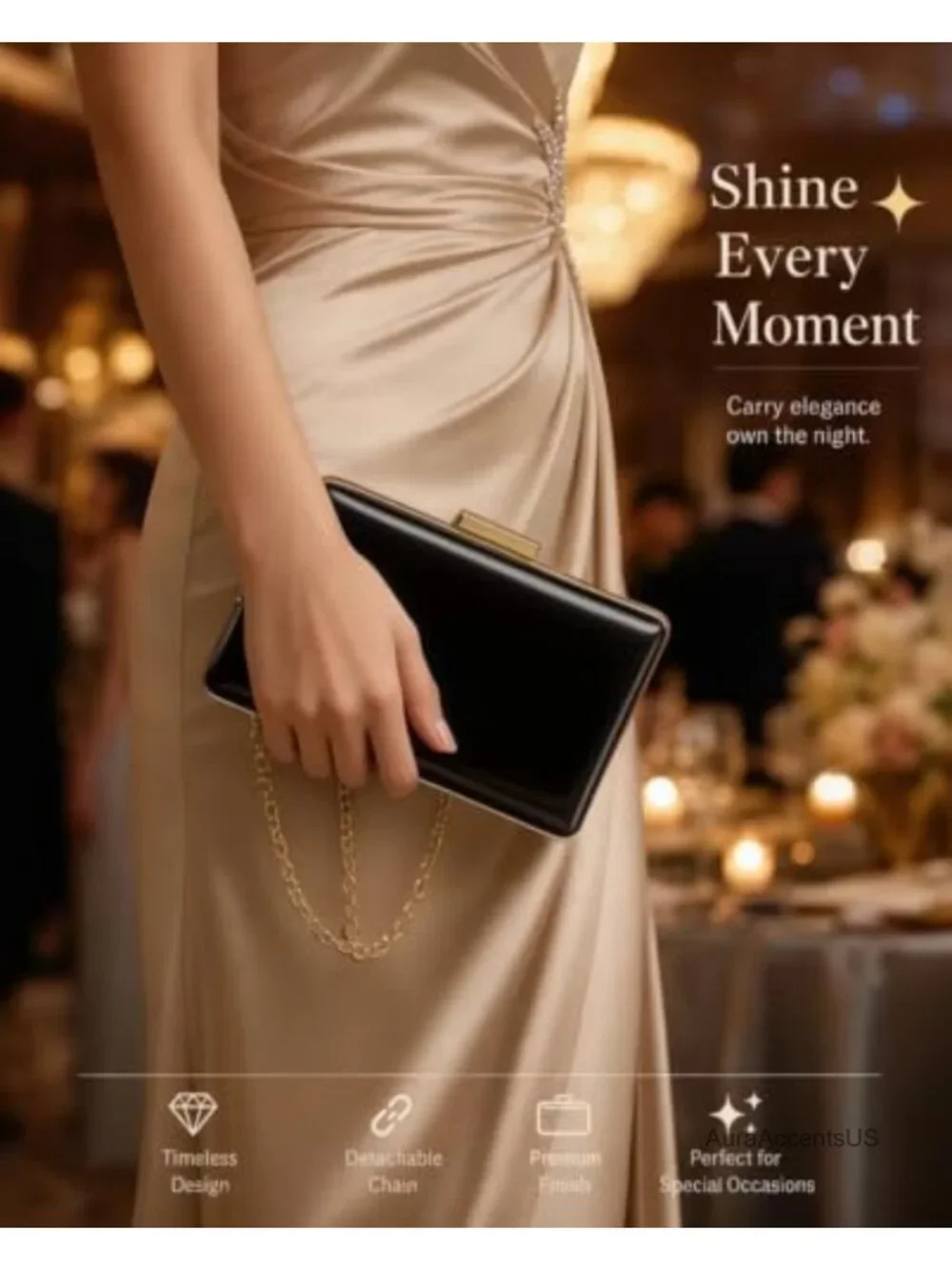 Women's Glossy Patent Vegan Leather Clutch Evening Bag Crossbody